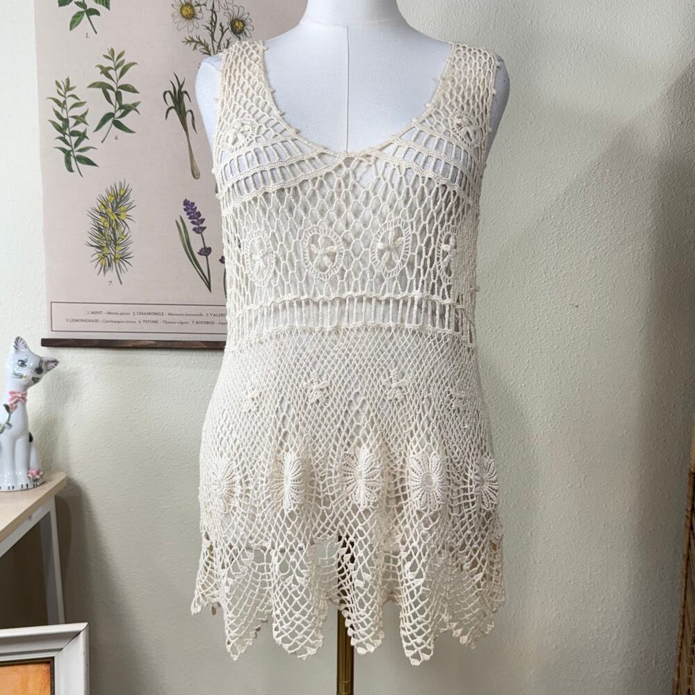Crochet Tunic Tank Top Fairy Grunge Forest Boho Hippie Festival Y2k Mori Kei L
